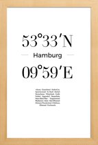 JUNIQE - Poster in houten lijst Coördinaten Hamburg -30x45 /Wit &