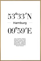 JUNIQE - Poster met kunststof lijst Coördinaten Hamburg -30x45 /Wit &
