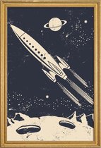 JUNIQE - Poster met houten lijst Space Rocket II -60x90 /Blauw