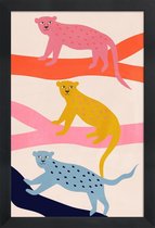 JUNIQE - Poster in houten lijst Leopard Tree -40x60 /Kleurrijk