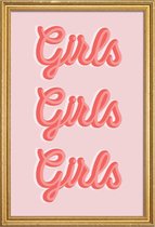 JUNIQE - Poster met houten lijst Girls Girls Girls -13x18 /Roze