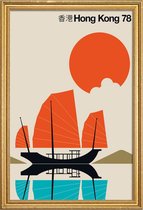 JUNIQE - Poster met houten lijst Vintage Hongkong 78 -60x90 /Oranje &