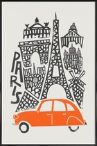 JUNIQE - Poster in kunststof lijst Paris Cityscape -30x45 /Rood &