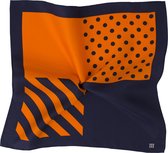 Pochet zijden oranje/navy met strepen/stippen
