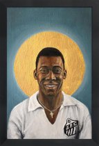 JUNIQE - Poster met houten lijst Football Icon - Pelé -13x18 /Blauw &