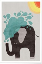 JUNIQE - Poster Funny Elephant 2 -20x30 /Blauw & Grijs