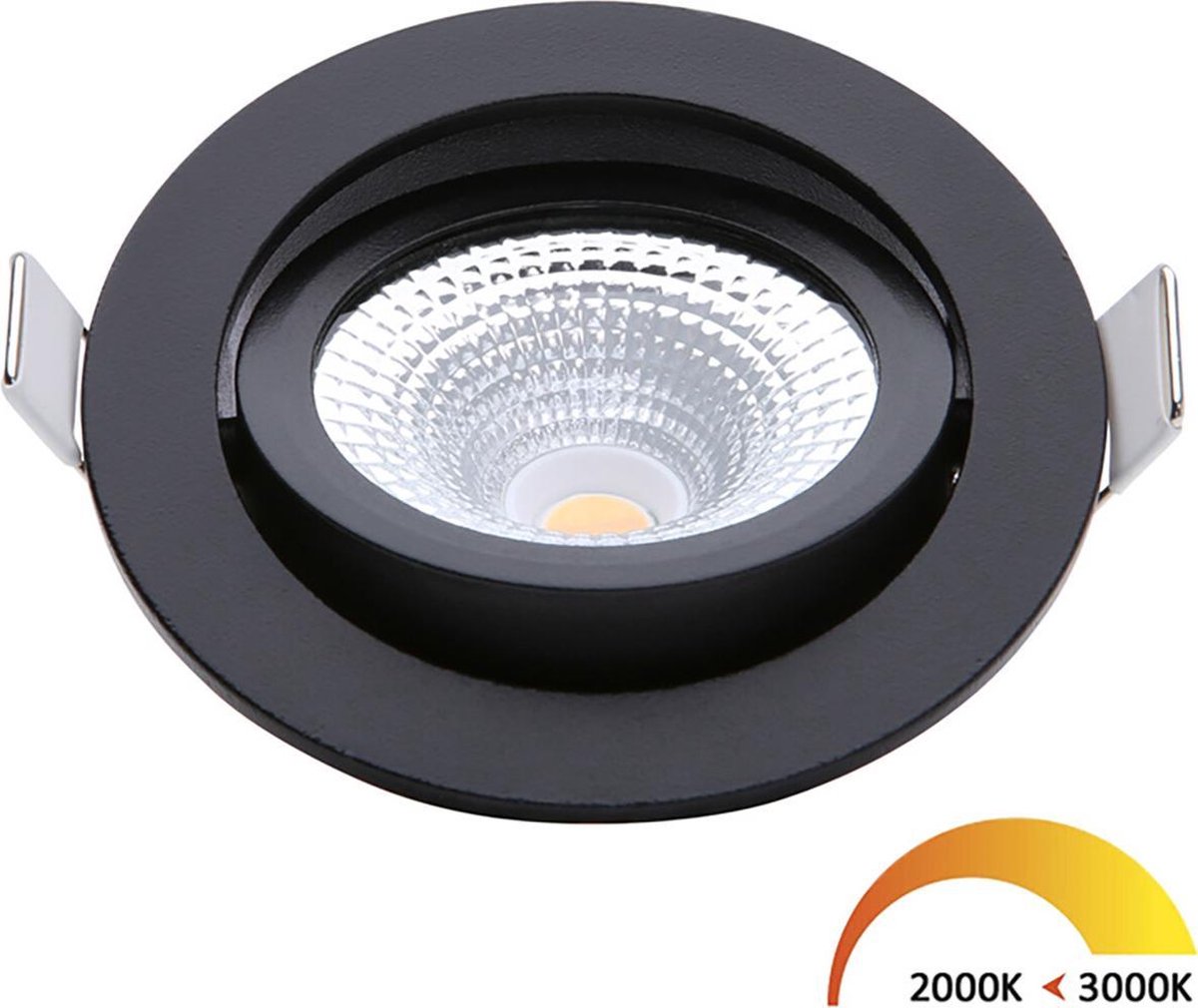 EcoDim - LED Spot - Inbouwspot - ED-10023 - 5W - Waterdicht IP54 - Dimbaar - Dim to Warm - Warm Wit 2000K-3000K - Mat Zwart - Aluminium - Rond - Kantelbaar