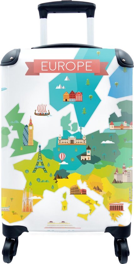 Valise - Carte colorée de l' Europe avec des bâtiments célèbres - 35x55x20  cm - Bagage... | bol