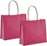 3x stuks jute fuchsia roze boodschappentassen 42 cm - Shoppers