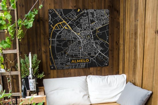 Carte en tissu de jardin - Almelo - Or - Zwart - 100x100 cm - Plan de la ville