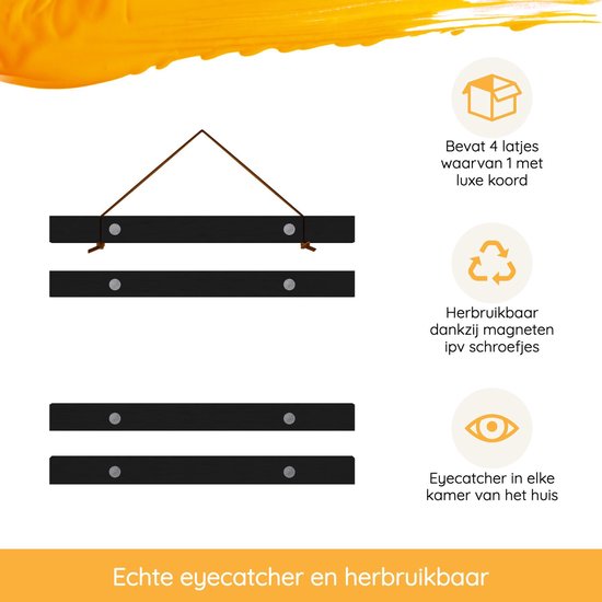 Porte-affiche (21 cm) en bois noir avec fermeture magnétique | A4 | système de suspension d'affiche - cadre d'affiche - cadre d'affiche - clip d'affiche - support d'affiche