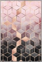 JUNIQE - Poster met kunststof lijst Pink Grey Gradient Cubes -13x18