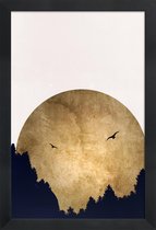 JUNIQE - Poster met houten lijst Two Birds Gold -13x18 /Ivoor