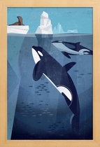 JUNIQE - Poster met houten lijst Vintage orka -13x18 /Blauw