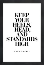 JUNIQE - Poster in houten lijst Keep Your Heels - Citaat van Coco