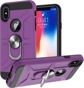 War-god Armor TPU + PC Schokbestendige magnetische beschermhoes met ringhouder voor iPhone X / XS (paars)