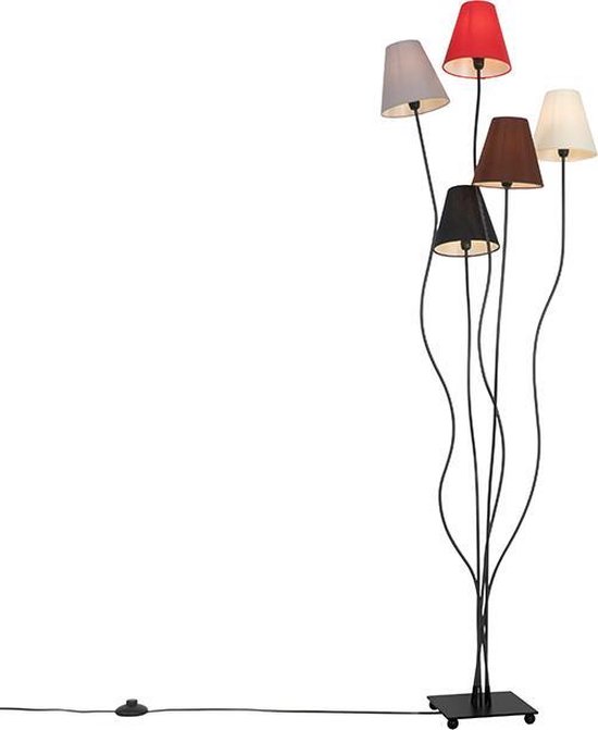 QAZQA melis - Moderne Vloerlamp | Staande Lamp met kap - 5 lichts - H 1630 mm - Wit - Woonkamer | Slaapkamer