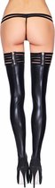 ANDES Wetlook Stripe Band Stockings - Black - Maat Queen Size