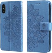 Voor Xiaomi Redmi 9A 7-bloemblaadje Bloemen Embossing Patroon Horizontale Flip PU Lederen Case met Houder & Kaartsleuven & Portemonnee & Fotolijst (Blauw)