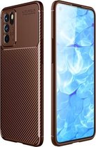 Voor OPPO Reno6 5G koolstofvezeltextuur schokbestendig TPU-hoesje (bruin)