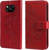 Voor Geschikt voor Xiaomi Poco X3/X3 Pro/X3 NFC 7-bloemblaadje Bloemen Embossing Patroon Horizontale Flip PU Lederen Case met Houder & Kaartsleuven & Portemonnee & Fotolijst (Rood)
