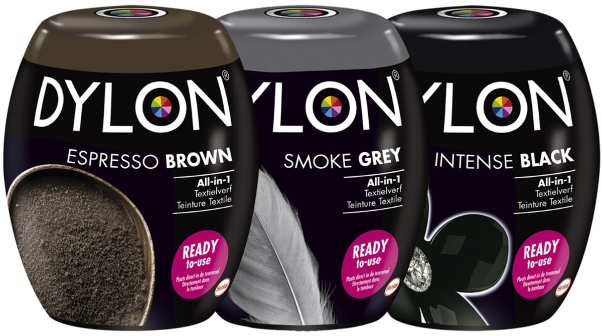 Dylon Textielverf - Intense Black, Smoke Grey & Espresso Brown Pakket