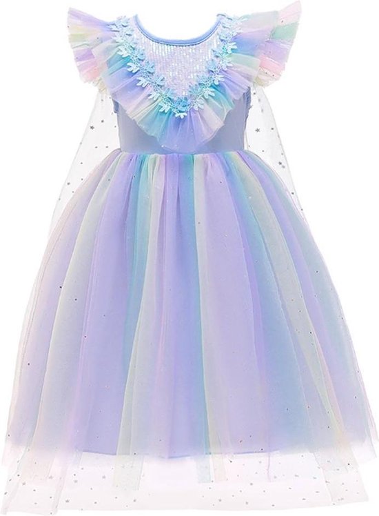 Prinses - Unicorn jurk - Zomerjurk met cape - Eenhoorn jurk - Regenboog - Prinsessenjurk - Verkleedkleding - Feestjurk - Sprookjesjurk - Maat 98/104 (2/3 jaar)