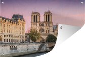Muurdecoratie Paarse lucht over de Notre Dame in Parijs - 180x120 cm - Tuinposter - Tuindoek - Buitenposter