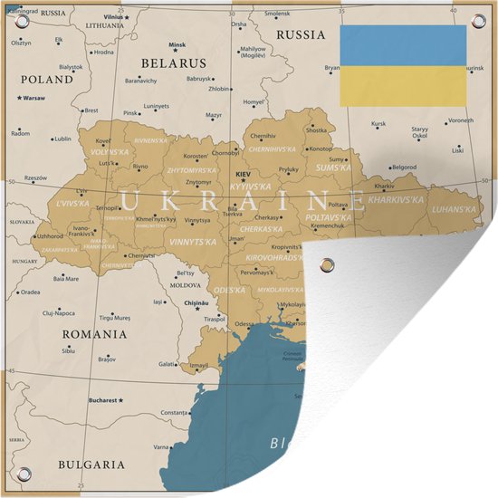 Tuinposters Illustratie van een kaart van Oekraïne met de vlag - 50x50 cm - Tuindoek - Buitenposter