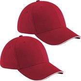 2x stuks 6-panel baseballcap rood/wit voor volwassenen