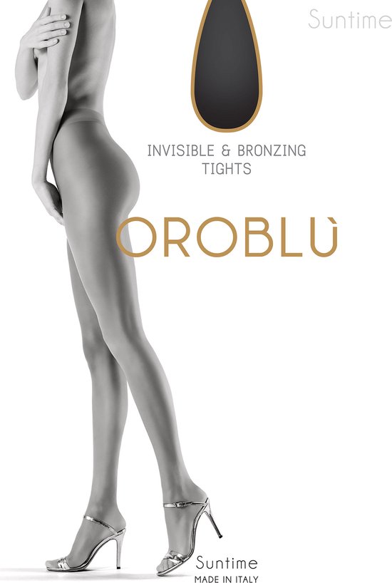 Vrouw in huidkleurige Suntime panty van Oroblù, met hoge hakken.