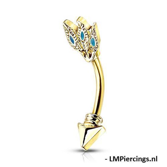 Piercing Turquoise plume tribal lance plaqué or