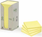Post-it® Recycled Zelfklevend Notitieblok, 76 x 76 mm, geel, 100 vel, torenverpakking (pak 16 blokken)