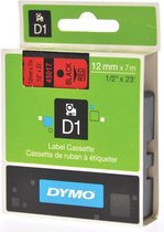 DYMO originele D1 labels | Zwarte Tekst op Rood Label | 12 mm x 7 m | zelfklevende etiketten voor de LabelManager labelmaker | gemaakt in Europa