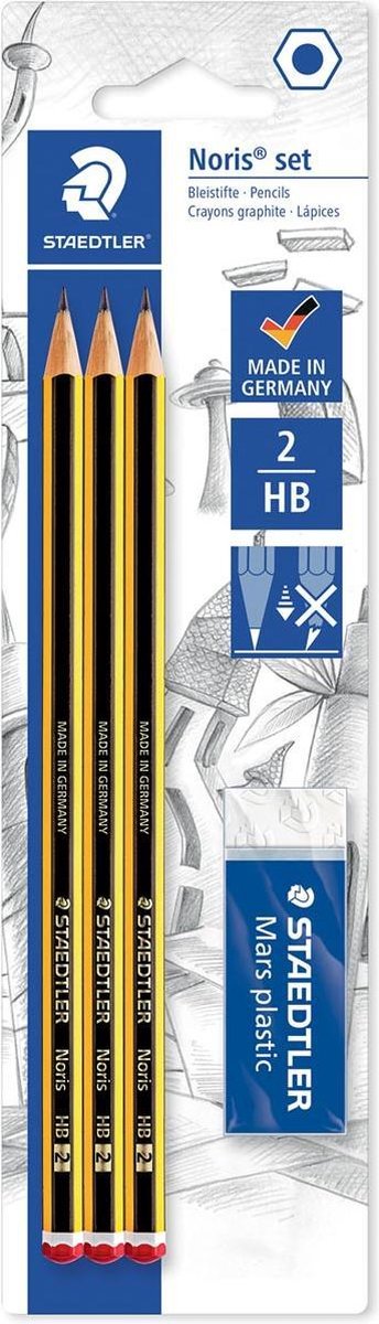 Potlood Staedtler Noris HB blister à 3 stuks met gum