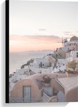 Canvas  - Huisjes in Santorini bij het Water - 40x60cm Foto op Canvas Schilderij (Wanddecoratie op Canvas)