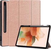 Samsung Galaxy Tab S7 FE Hoes - 12.4 inch - Tri-Fold Book Case - Met Pencil Houder - RosÃ©-Goud