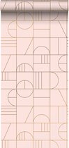 ESTAhome behang art deco motief zacht roze en goud - 139207 - 0.53 x 10.05 m