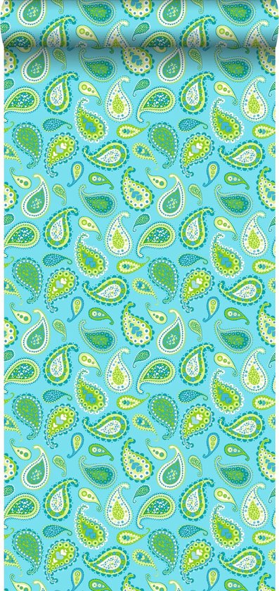behang paisleys turquoise en lime groen - 115827 van ESTAhome