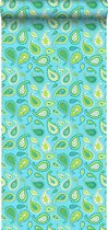 behang paisleys turquoise en lime groen - 115827 van ESTAhome