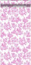 ESTAhome behang toile de jouy print roze - 136819 - 53 cm x 10,05 m
