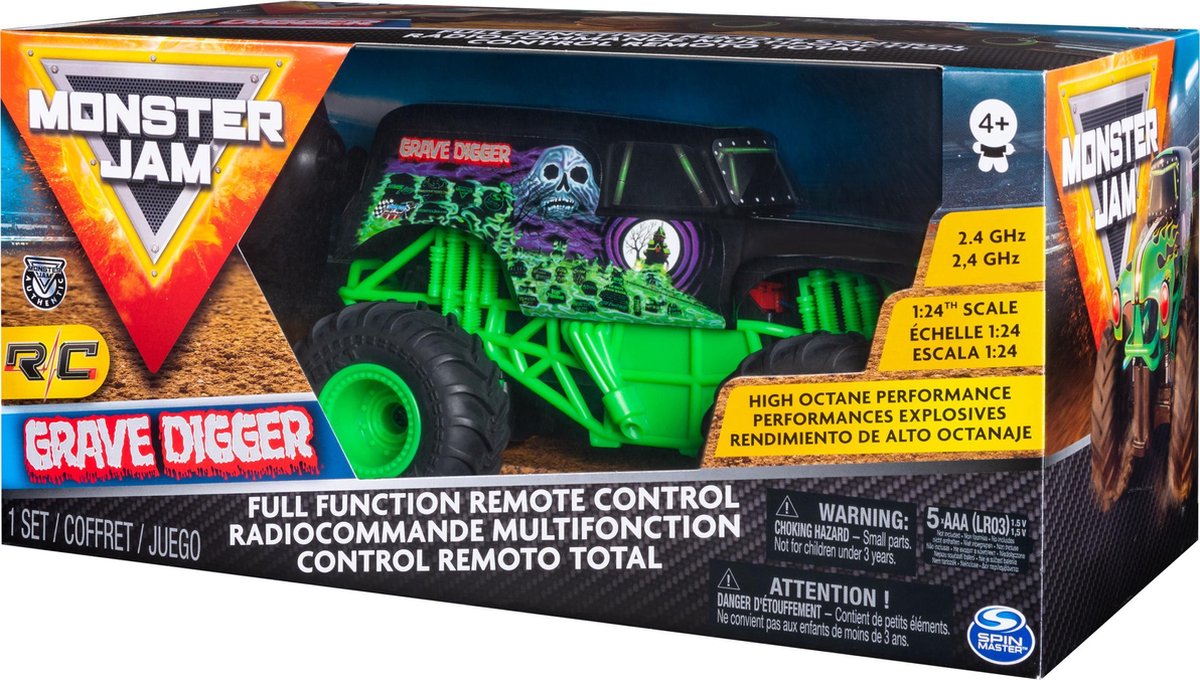 Spin Master Monster Jam Grave Digger RC: 1:24 schaal, 76m bereik thumbnail 5