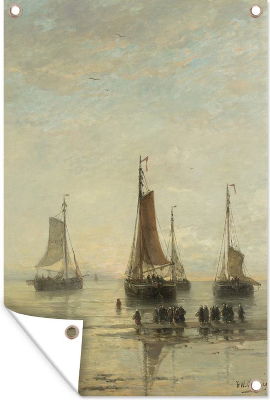 Muurdecoratie Scheveningse bommen voor anker - Schilderij van Hendrik Willem Mesdag - 120x180 cm - Tuinposter - Tuindoek - Buitenposter