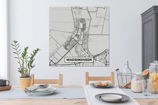 Tableau sur Toile City Map - Waddinxveen - Grijs - Wit - 90x90 cm - Décoration murale