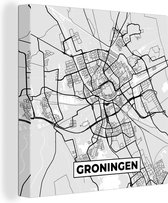 Canvas Schilderij Stadskaart - Groningen - Grijs - Wit - 90x90 cm - Wanddecoratie
