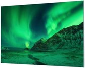 Wandpaneel Aurora Noorderlicht groen  | 210 x 140  CM | Zilver frame | Wand-beugels (27 mm)