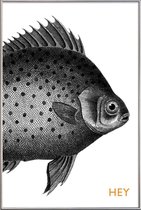 JUNIQE - Poster met kunststof lijst Hey Fish -13x18 /Wit & Zwart