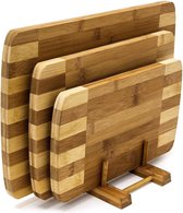 Snijplanken set 3 maten met houder keukenplanken van bamboe gestreepte planken voor het ontbijt in modern design in praktische plankstandaard onderhoudsvriendelijk en mesvriendelij