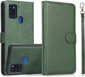 Voor Samsung Galaxy A21s Kalf Textuur 2 in 1 Afneembare Magnetische Achterkant Horizontale Flip Lederen Case met Houder & Kaartsleuven & Portemonnee & Fotolijst (Groen)