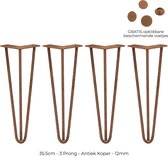 4 x 35.5 cm hairpin retro pootjes tafelpoten pinpoten - 3 Ledig - 12 mm - Antiek Koper